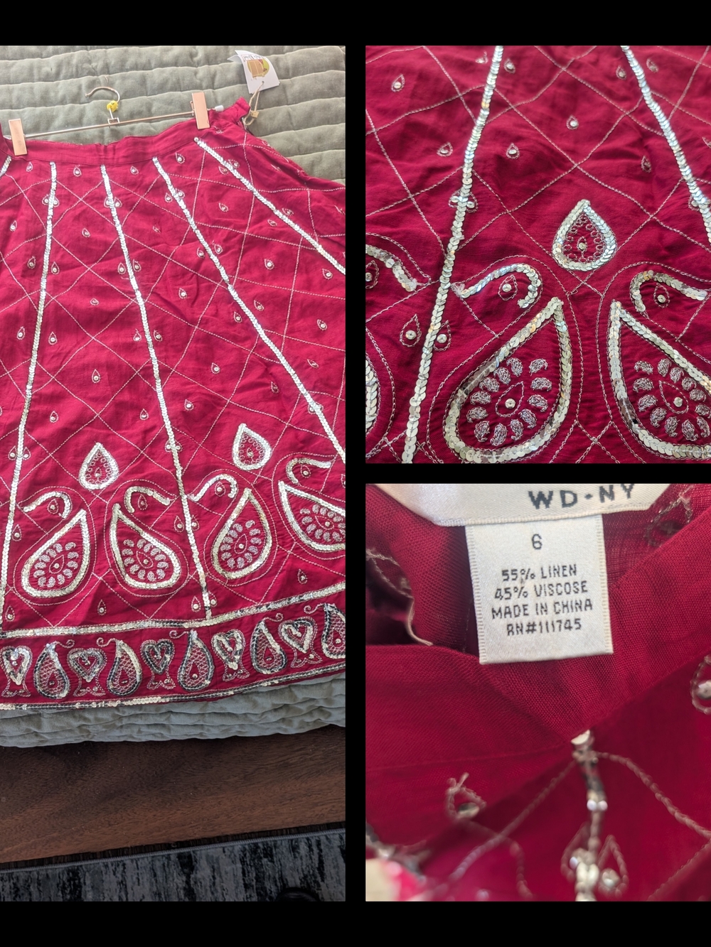 WD.NY Fuchsia Red A-Line Skirt with Silver Embellishment